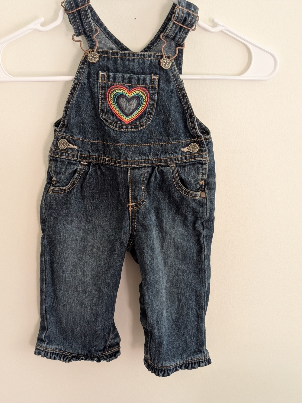 OshKosh B'gosh Dark Blue Denim Overalls with Rainbow Heart